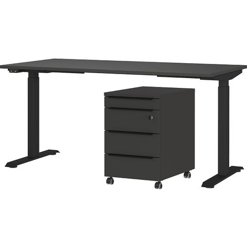 Bureau Et Caisson-tiroirs Avec Serrure Hermoso - 217x80x72-118cm - Réglable Électriquement -