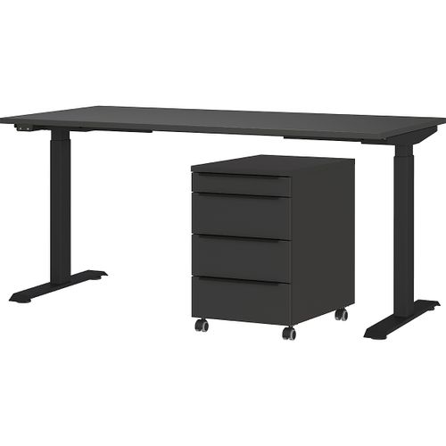 Bureau Et Caisson-tiroirs Hermoso - 217x80x72-118cm - Réglable Électriquement - Graphite