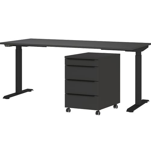 Bureau Et Caisson-tiroirs Hermoso - 237x80x72-118cm - Réglable Électriquement - Graphite