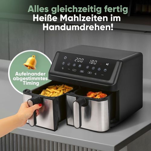 Friteuse à Air Chaud Air Fryer Double Panier 9l Inox PC-fr1296h-inox