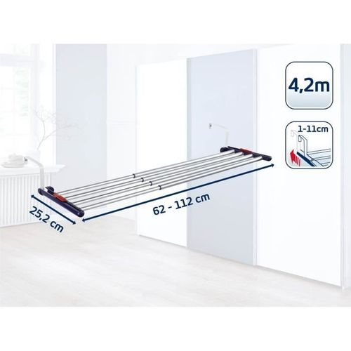 Séchoir Mural Quartett 81413, Étendoir Mural Avec 4,2m D'étendage Et Barres Extensibles, Aluminium