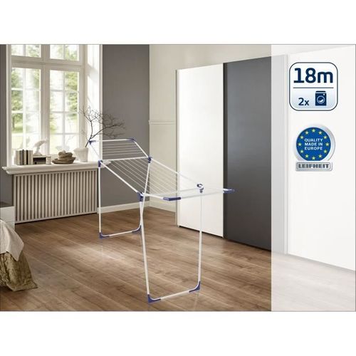 Étendoir à Linge Classic 180 Solid 81621, Avec 18m D'étendage Et 4 Supports Pour Cintres, Blanc