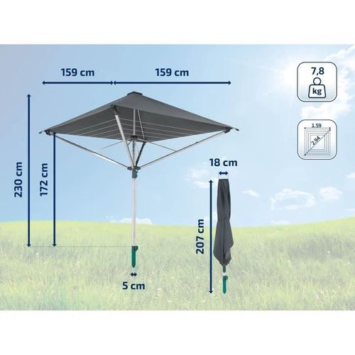 Séchoir Parapluie  Linoprotect 400 82100, Étendoir à Linge Parapluie Avec Toit Étanche Et Douille,