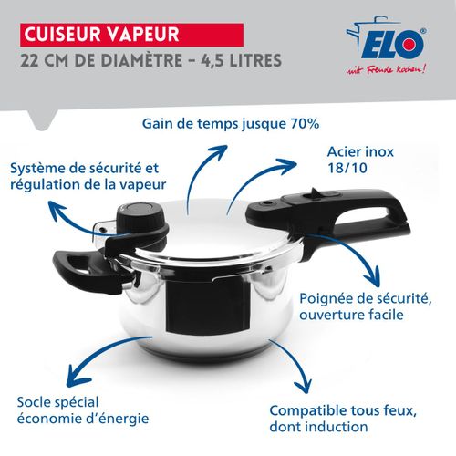 Autocuiseur Vapeur En Acier Inoxydable 18/10 22 Cm 4,5 Litres Mistral Premium
