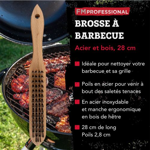 Brosse à Nettoyer Le Barbecue 28 Cm Bois Et Acier Fm Professional