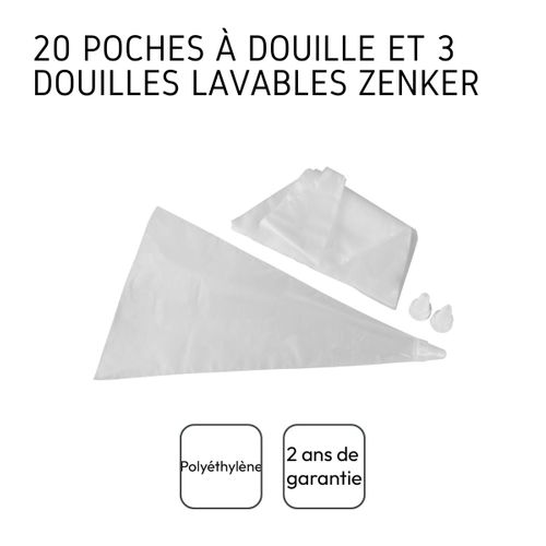 Lot De 20 Poches à Douille Jetables Et 3 Embouts Plastique Réemployables 32 Cm