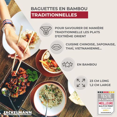 Lot De 10 Paires De Baguettes De 23cm En Bambou Asia Line