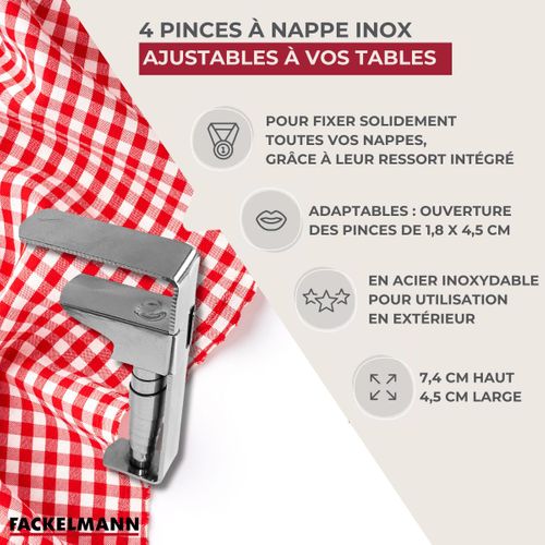Lot De 4 Pinces Pour Nappe En Acier Inoxydable Fackelmann Tecno