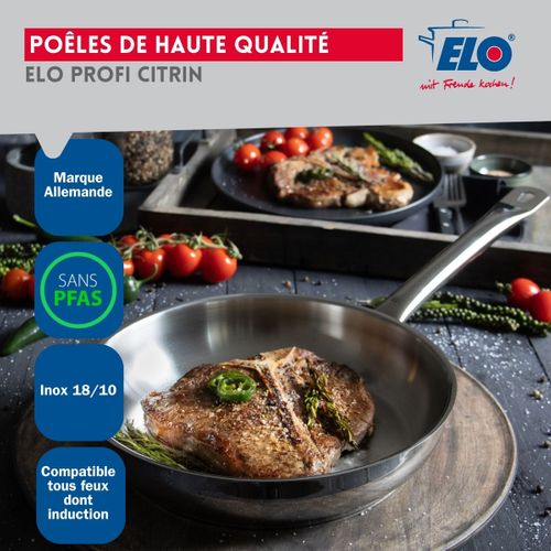 Ensemble De 3 Poêles De Cuisson 24, 28 Et 32 Cm Et 2 Faitouts 20 Et 26 Cm Elo Profi Citrin