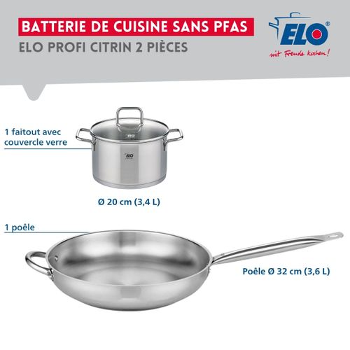 Ensemble De 1 Poêle De Cuisson 32 Cm Et 1 Faitout 20 Cm Elo Profi Citrin