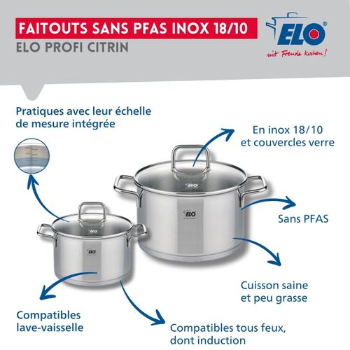 Ensemble De 1 Poêle De Cuisson 32 Cm Et 2 Faitouts 12 Et 16 Cm Elo Profi Citrin