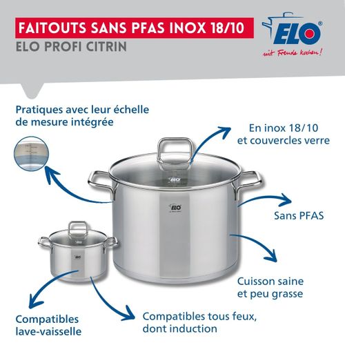 Ensemble De 1 Poêle De Cuisson 32 Cm Et 2 Faitouts 12 Et 26 Cm Elo Profi Citrin