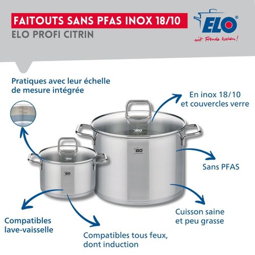 Ensemble De 1 Poêle De Cuisson 32 Cm Et 2 Faitouts 16 Et 26 Cm Elo Profi Citrin