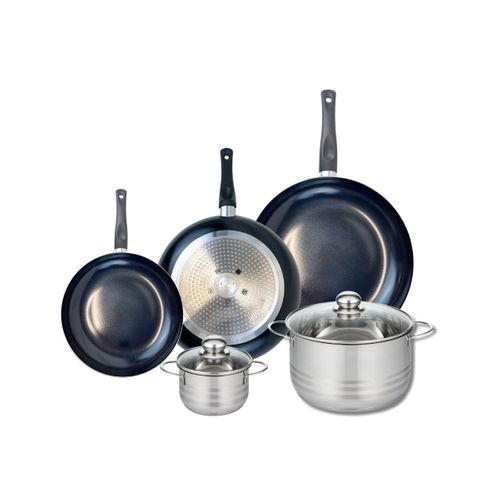 Ensemble De 3 Poêles De Cuisson 20, 24 Et 28 Cm Et 2 Faitouts 12 Et 20 Cm Elo Prima Brillant