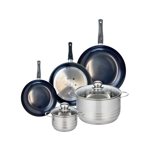 Ensemble De 3 Poêles De Cuisson 20, 24 Et 28 Cm Et 2 Faitouts 14 Et 24 Cm Elo Prima Brillant