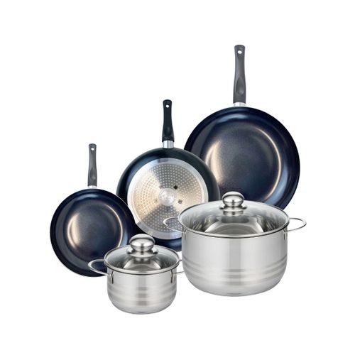 Ensemble De 3 Poêles De Cuisson 20, 24 Et 28 Cm Et 2 Faitouts 16 Et 24 Cm Elo Prima Brillant