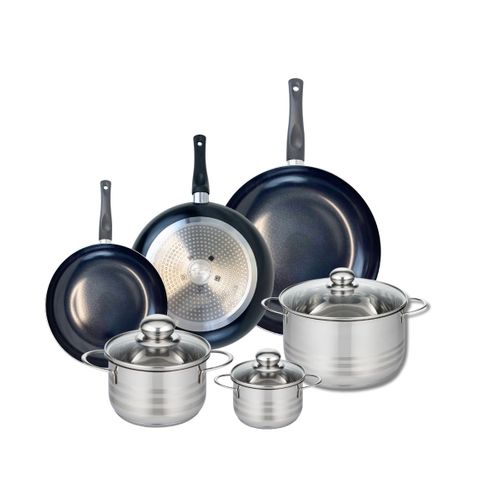 Ensemble De 3 Poêles De Cuisson 20, 24 Et 28 Cm Et 3 Faitouts 12, 16 Et 20 Cm Elo Prima Brillant