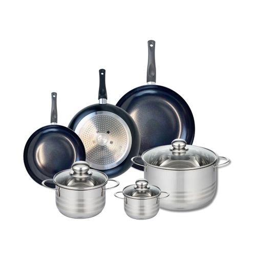 Ensemble De 3 Poêles De Cuisson 20, 24 Et 28 Cm Et 3 Faitouts 12, 16 Et 24 Cm Elo Prima Brillant