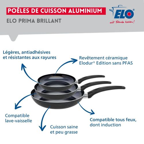 Ensemble De 3 Poêles De Cuisson 20, 24 Et 28 Cm Et 3 Faitouts 14, 16 Et 20 Cm Elo Prima Brillant