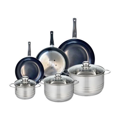 Ensemble De 3 Poêles De Cuisson 20, 24 Et 28 Cm Et 3 Faitouts 14, 20 Et 24 Cm Elo Prima Brillant