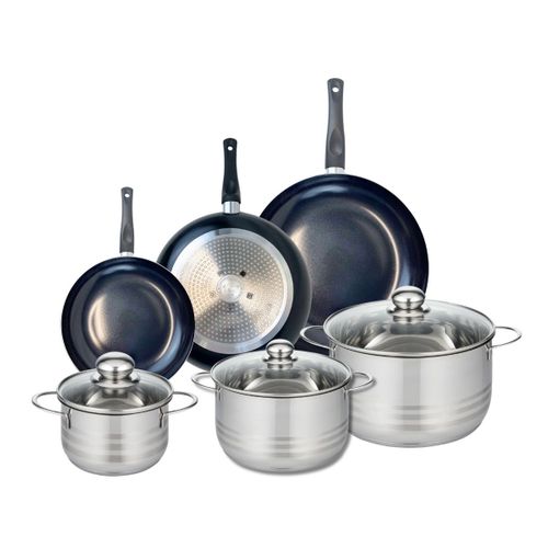 Ensemble De 3 Poêles De Cuisson 20, 24 Et 28 Cm Et 3 Faitouts 16, 20 Et 24 Cm Elo Prima Brillant