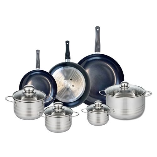 Ensemble De 3 Poêles De Cuisson 20, 24 Et 28 Cm Et 4 Faitouts 12, 14, 16 Et 20 Cm Elo Prima Brillant