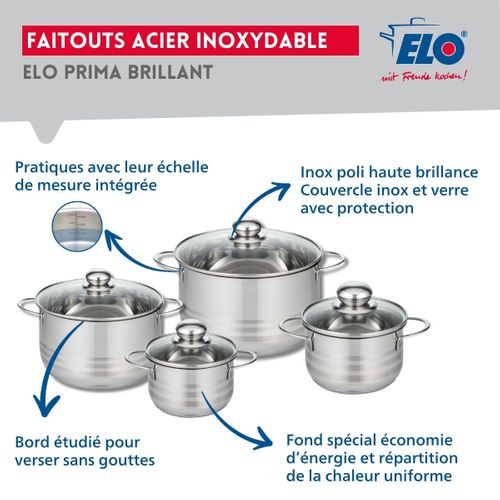 Ensemble De 3 Poêles De Cuisson 20, 24 Et 28 Cm Et 4 Faitouts 14, 16, 20 Et 24 Cm Elo Prima Brillant
