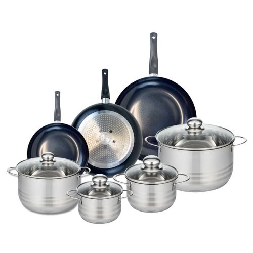 Ensemble De 3 Poêles De Cuisson 20, 24 Et 28 Cm Et 4 Faitouts 14, 16, 20 Et 24 Cm Elo Prima Brillant
