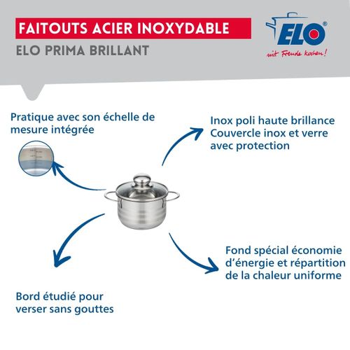 Ensemble De 3 Poêles De Cuisson 20, 24 Et 32 Cm Et 1 Faitout 12 Cm Elo Prima Brillant