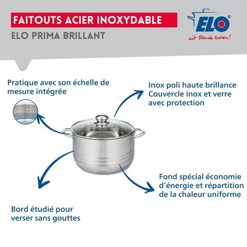 Ensemble De 3 Poêles De Cuisson 20, 24 Et 32 Cm Et 1 Faitout 20 Cm Elo Prima Brillant