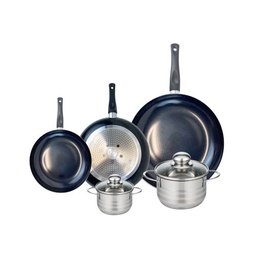 Ensemble De 3 Poêles De Cuisson 20, 24 Et 32 Cm Et 2 Faitouts 12 Et 16 Cm Elo Prima Brillant