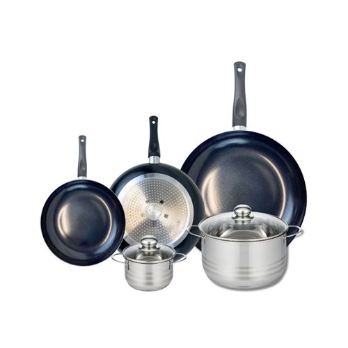 Ensemble De 3 Poêles De Cuisson 20, 24 Et 32 Cm Et 2 Faitouts 12 Et 20 Cm Elo Prima Brillant