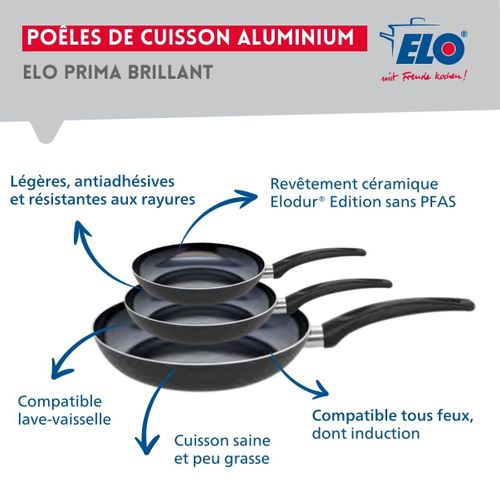 Ensemble De 3 Poêles De Cuisson 20, 24 Et 32 Cm Et 2 Faitouts 14 Et 20 Cm Elo Prima Brillant