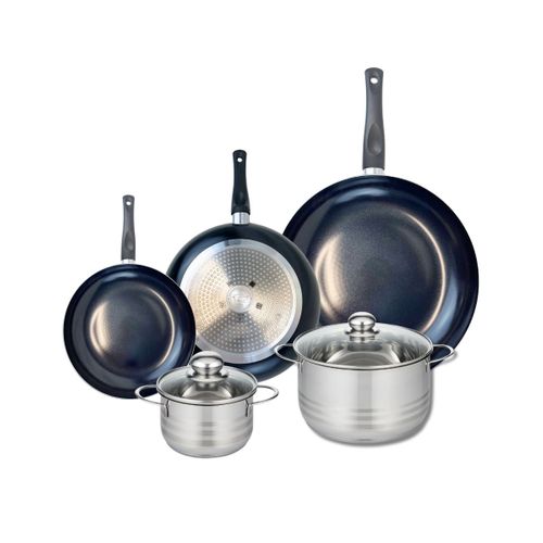 Ensemble De 3 Poêles De Cuisson 20, 24 Et 32 Cm Et 2 Faitouts 14 Et 20 Cm Elo Prima Brillant