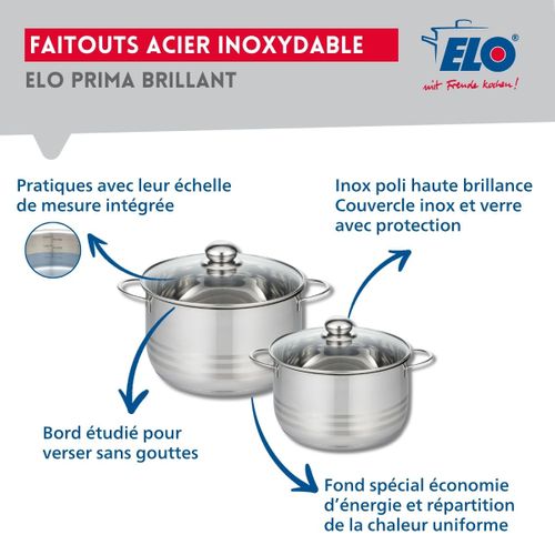 Ensemble De 3 Poêles De Cuisson 20, 24 Et 32 Cm Et 2 Faitouts 20 Et 24 Cm Elo Prima Brillant