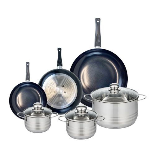 Ensemble De 3 Poêles De Cuisson 20, 24 Et 32 Cm Et 3 Faitouts 14, 16 Et 24 Cm Elo Prima Brillant