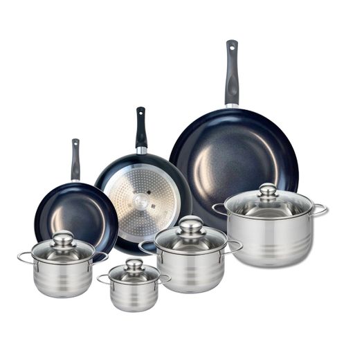 Ensemble De 3 Poêles De Cuisson 20, 24 Et 32 Cm Et 4 Faitouts 12, 14, 16 Et 20 Cm Elo Prima Brillant