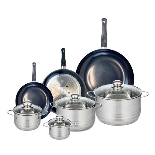 Ensemble De 3 Poêles De Cuisson 20, 24 Et 32 Cm Et 4 Faitouts 12, 14, 20 Et 24 Cm Elo Prima Brillant