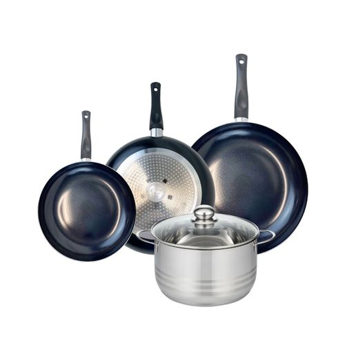 Ensemble De 3 Poêles De Cuisson 24, 28 Et 32 Cm Et 1 Faitout 24 Cm Elo Prima Brillant