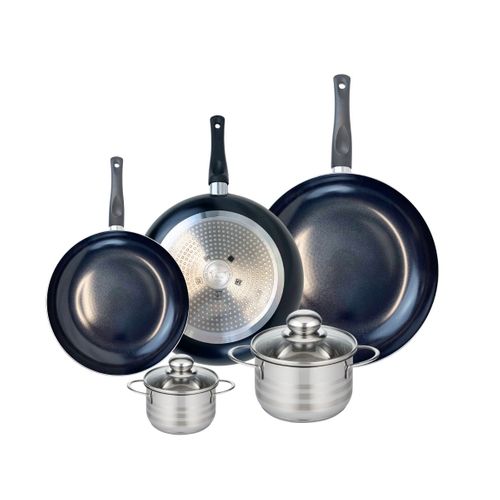 Ensemble De 3 Poêles De Cuisson 24, 28 Et 32 Cm Et 2 Faitouts 12 Et 16 Cm Elo Prima Brillant