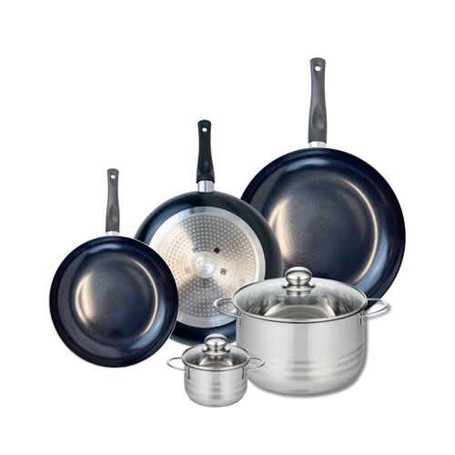 Ensemble De 3 Poêles De Cuisson 24, 28 Et 32 Cm Et 2 Faitouts 12 Et 24 Cm Elo Prima Brillant