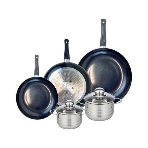 Ensemble De 3 Poêles De Cuisson 24, 28 Et 32 Cm Et 2 Faitouts 14 Et 16 Cm Elo Prima Brillant