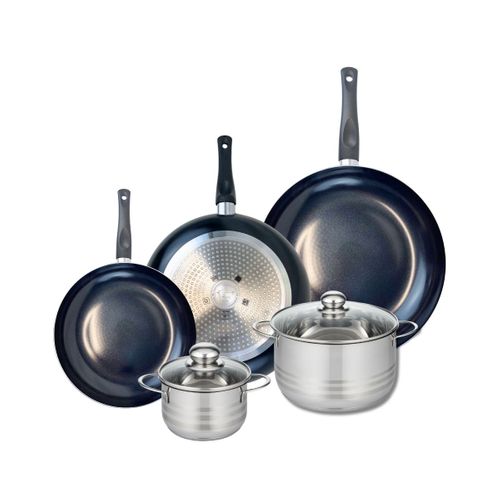 Ensemble De 3 Poêles De Cuisson 24, 28 Et 32 Cm Et 2 Faitouts 14 Et 20 Cm Elo Prima Brillant
