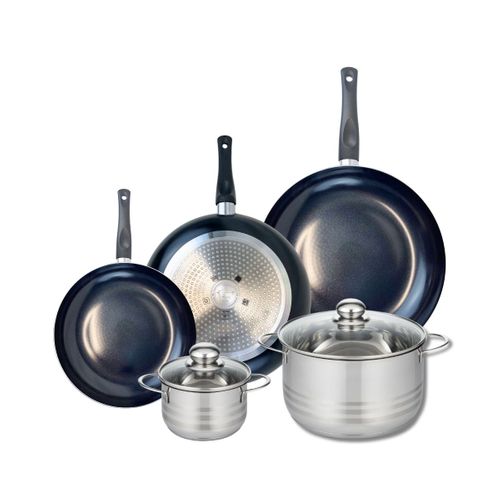 Ensemble De 3 Poêles De Cuisson 24, 28 Et 32 Cm Et 2 Faitouts 14 Et 24 Cm Elo Prima Brillant