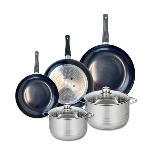 Ensemble De 3 Poêles De Cuisson 24, 28 Et 32 Cm Et 2 Faitouts 20 Et 24 Cm Elo Prima Brillant