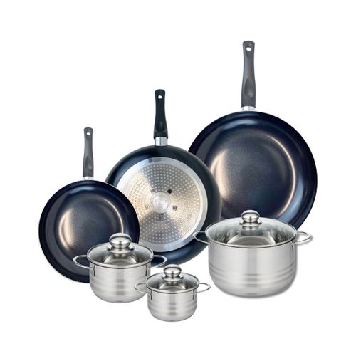 Ensemble De 3 Poêles De Cuisson 24, 28 Et 32 Cm Et 3 Faitouts 12, 14 Et 20 Cm Elo Prima Brillant