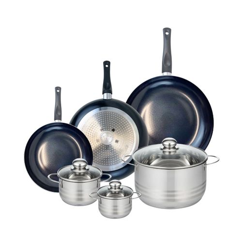 Ensemble De 3 Poêles De Cuisson 24, 28 Et 32 Cm Et 3 Faitouts 12, 14 Et 24 Cm Elo Prima Brillant