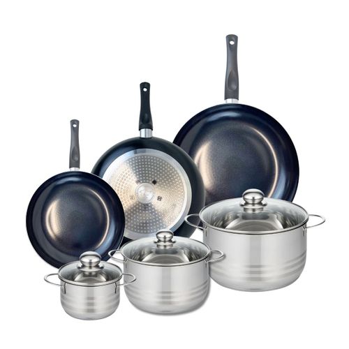 Ensemble De 3 Poêles De Cuisson 24, 28 Et 32 Cm Et 3 Faitouts 14, 20 Et 24 Cm Elo Prima Brillant