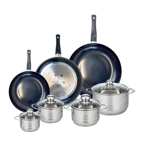 Ensemble De 3 Poêles De Cuisson 24, 28 Et 32 Cm Et 4 Faitouts 12, 14, 16 Et 20 Cm Elo Prima Brillant