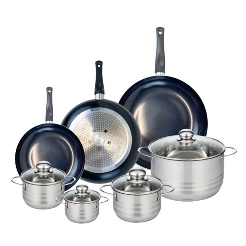 Ensemble De 3 Poêles De Cuisson 24, 28 Et 32 Cm Et 4 Faitouts 12, 14, 16 Et 24 Cm Elo Prima Brillant